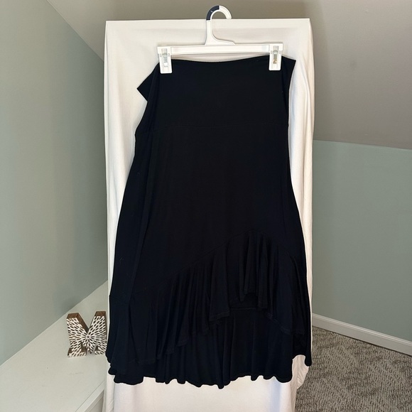 Green Dragon high waist long black skirt with front ruffle slit Size Large - Picture 2 of 7